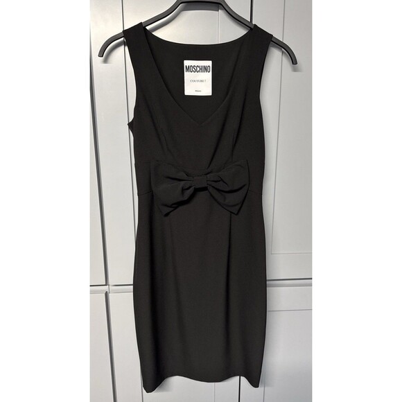 Moschino Black Couture Bow Front Dress Size 6 Side Zip Sleeveless Formal Party - Picture 1 of 14